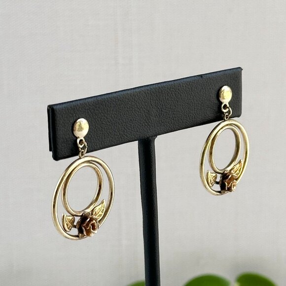 Vintage 12K GF Rose & Leaf Earrings - Picture 5 of 9
